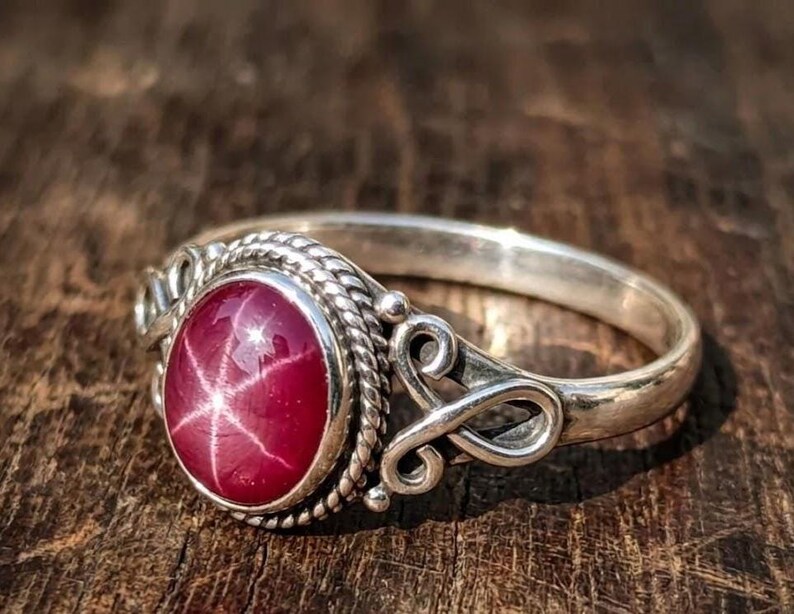 Ruby Star Ring, Celestial Ruby Ring, Starburst Ruby Ring, July Birthstone Ring, Dainty Gold Star Ring, Minimalist Ruby Jewelry, Gift for Her image 2