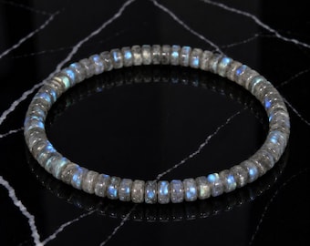 Pulsera de cuentas redondas de labradorita auténtica - Joyería de cristal de gema azul de alto brillo - Pulsera minimalista delicada