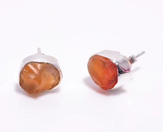carnelian Rough Earring Engagement 925 Sterling Silver Minimalist Wedding Stud Earring Sterling Silver Handmade Designer Jewellery