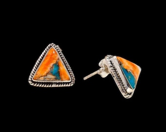 Spiny Oyster Turquoise Stud Earrings, Sterling Silver Handmade Jewellery,Oyster Turquoise Stud Earrings, 925 Sterling Silver Gemstone