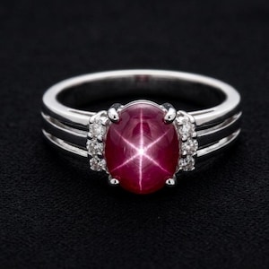 Man Star Ruby Ring, Wedding Ring, Natural Star Ruby Ring, 925 Silver Ring, Stackable Ring, Birthstone Ring,