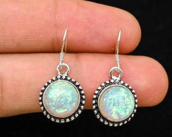 Ethiopian Opal 925 Sterling Silver Dangle Drop Earring, Minimalist Dangle Drop Earring, Handmade Dangle Drop Jewellery, Gemstone Jewellery