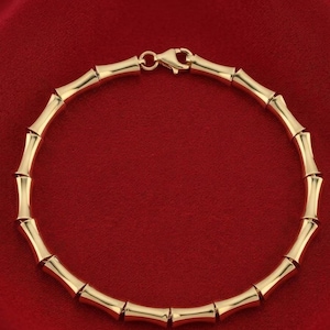 Bracelet minimaliste en bambou doré, chaîne tubulaire incurvée en plaqué or 14 carats, bracelet géométrique délicat à superposer, bijou fin à offrir au quotidien