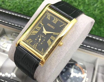 Vintage Seiko 7431 5360 Black Dial Men Quartz Watch Japan Square
