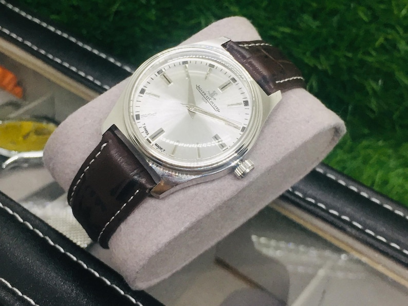 Vintage Jaeger LeCoultre Club : Silver Dial. Manual-Winding, Brown Leather Strap. Swiss Made, Wrist Watch image 1