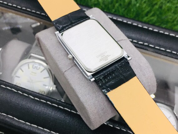 Buy Vintage Seiko Tank Watch: Black Roman Dial, Leather Strap