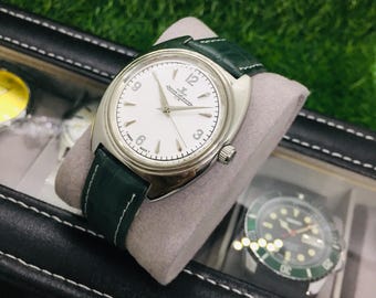 Vintage 1960s Jaeger LeCoultre Club : White Dial. Manual-Winding, Blue Leather Strap, Wrist Watch