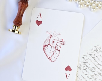 Grußkarte Herz Ass Spielkarte handgefertigte elegante Postkarte mit abgerundeten Ecken und Herz Illustration Valentinstagsgeschenk