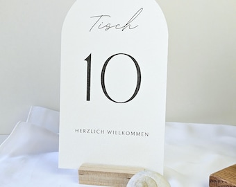 Elegantes números de mesa para bodas "Soft Arc": modernos y minimalistas números de mesa con forma de arco - Boho