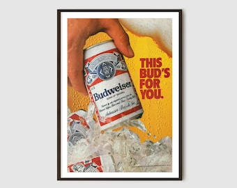 Budweiser Retro Beer Poster Print - Vintage Bar Wall Art Man Cave Decor