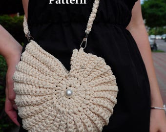 Häkelanleitung für eine Tasche in Muschelform (PDF), Anleitung zum Häkeln einer Muscheltasche, Häkelanleitung für eine Schultertasche, anfängerfreundlich, inklusive Video