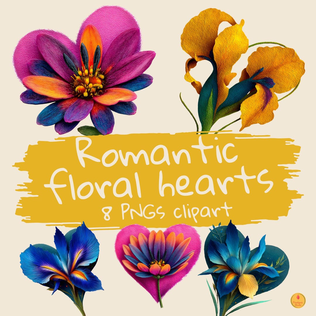Valentine Hearts Clipart Set - Romantic Hearts With Flowers - 8 PNG ...