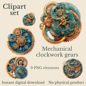 Zahnräder Clipart-Set - Steampunk Zahnräder, mechanische Zahnräder - 9 PNG - digitaler Download