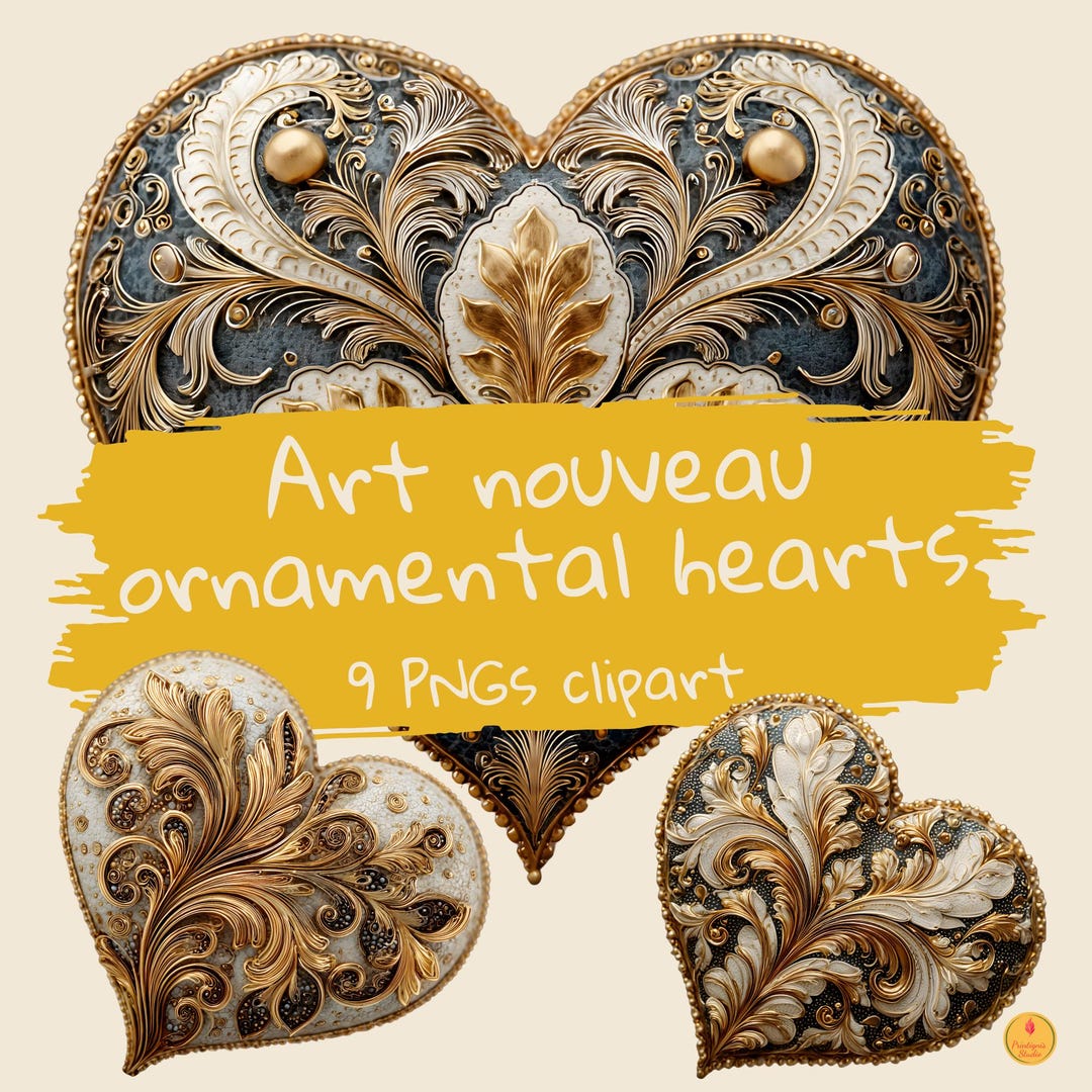 Valentine Hearts Clipart Set - Elegant Art Nouveau Ornamental Hearts ...