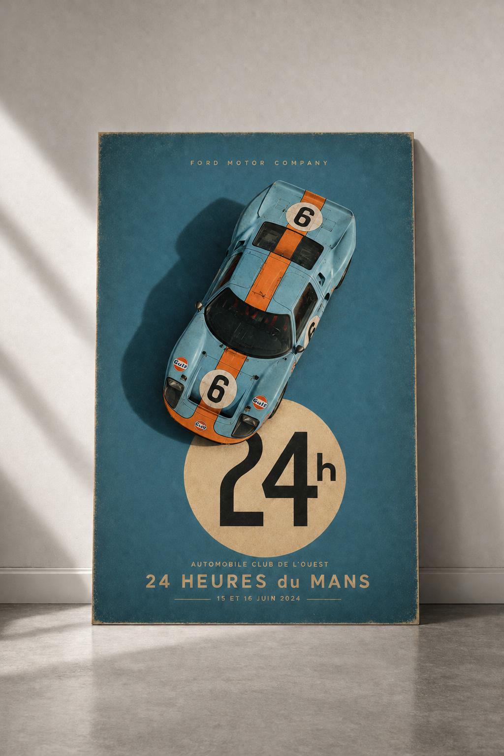 Ford GT40 Le Mans 24h Racing Poster | Vintage Gulf Blue Race Car Wall ...