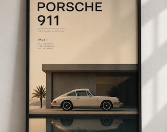 ポルシェ911 1969 ヴィンテージポスタープリント - 男の隠れ家、ガレージの装飾、車好きへのギフトに最適なクラシックスポーツカーのウォールアート