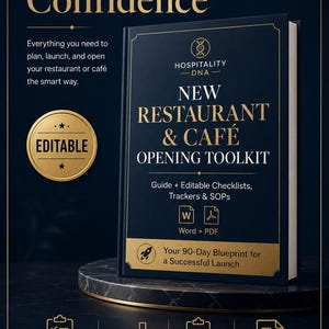 New Restaurant Opening Toolkit, Editable Cafe Startup Checklist, Budget and Permit Tracker, Inventory, Hiring, SOPs, Guide Word PDF