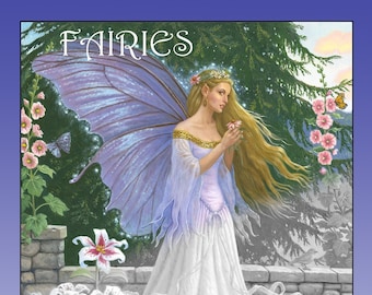 May include: A grayscale coloring book for adults featuring a fairy with wings, a flower in her hand, and a garden setting. The book cover has the title "Fairies" and the text "Light Grayscale Version".