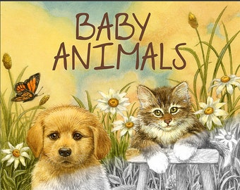 BABY ANIMALS: 24 Grayscale Coloring Pages for Adults as Instant PDF Downloads