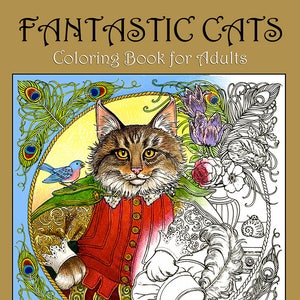 FANTASTIC CATS: 24 Coloring Pages for Adults Instant PDF Downloadable Coloring Book image 1