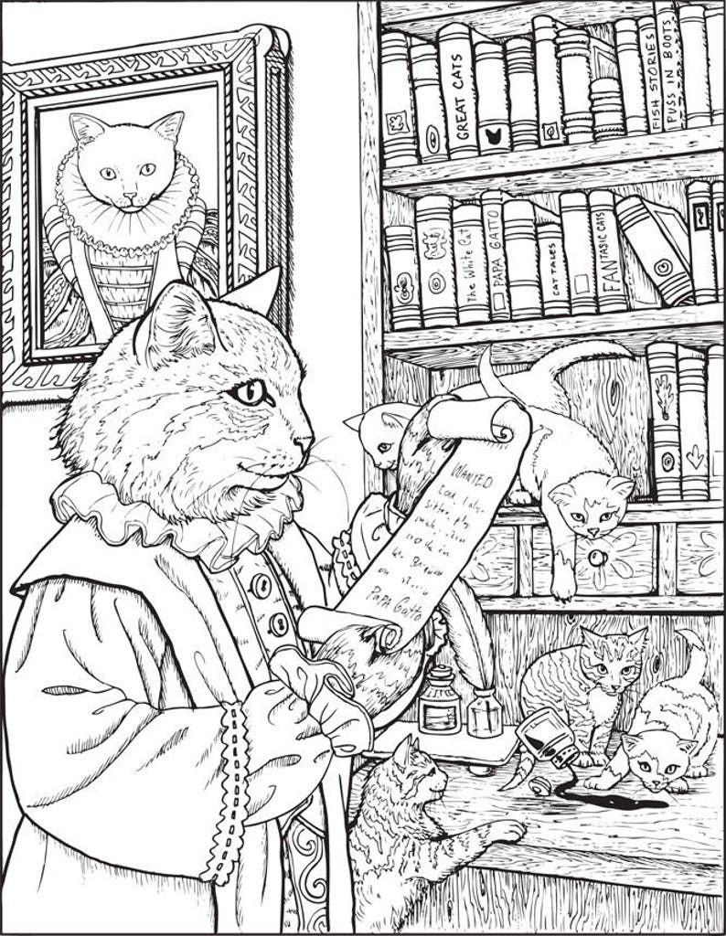 FANTASTIC CATS: 24 Coloring Pages for Adults Instant PDF Downloadable Coloring Book image 4