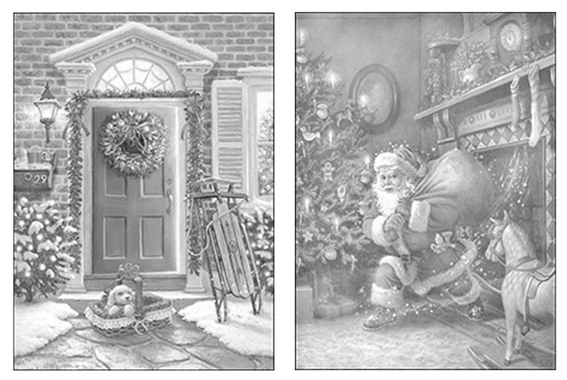 Santa's Christmas: 24 Printable Grayscale Adult Coloring | Etsy