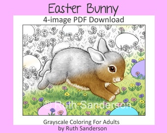 EASTER BUNNY: 4-image PDF Download for Grayscale Adult Coloring
