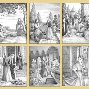 Twelve Dancing Princesses: 36 Grayscale Coloring Pages in PDF format for Instant Download image 2