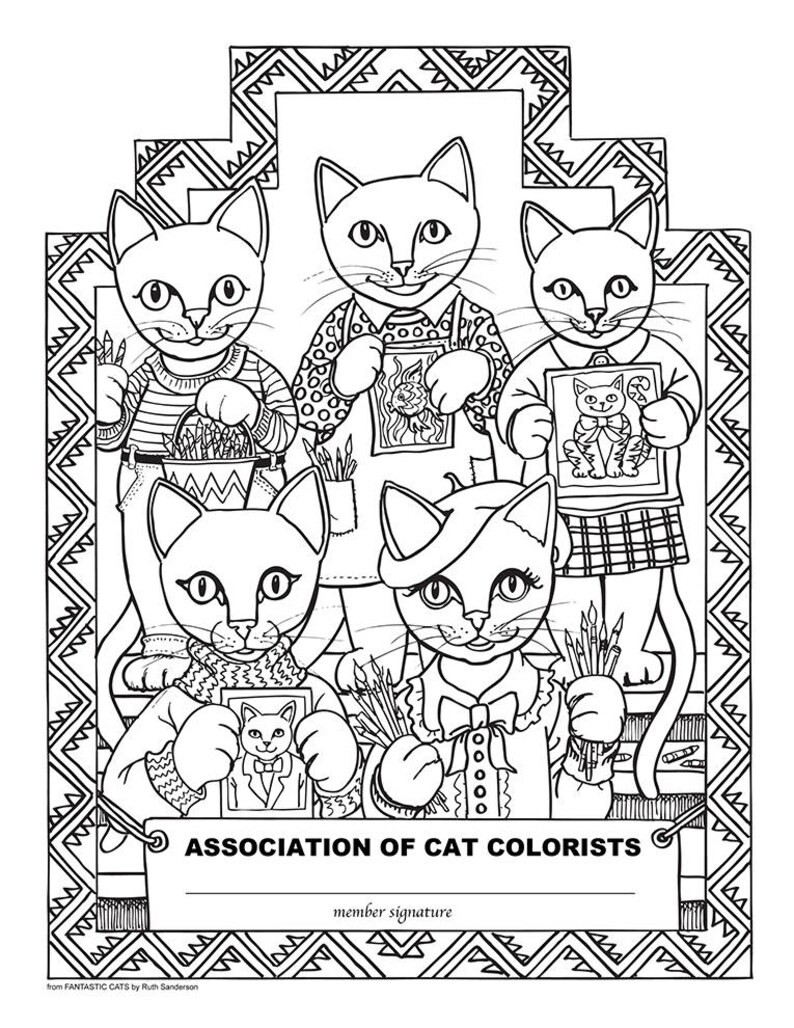 FANTASTIC CATS: 24 Coloring Pages for Adults Instant PDF Downloadable Coloring Book image 7