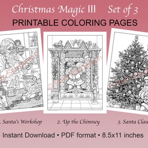 CHRISTMAS MAGIC III: 3 Malvorlagen für Erwachsene im PDF-Format zum sofortigen Herunterladen