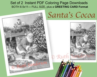 SANTA'S COCOA Printable Christmas Card to Download and Color