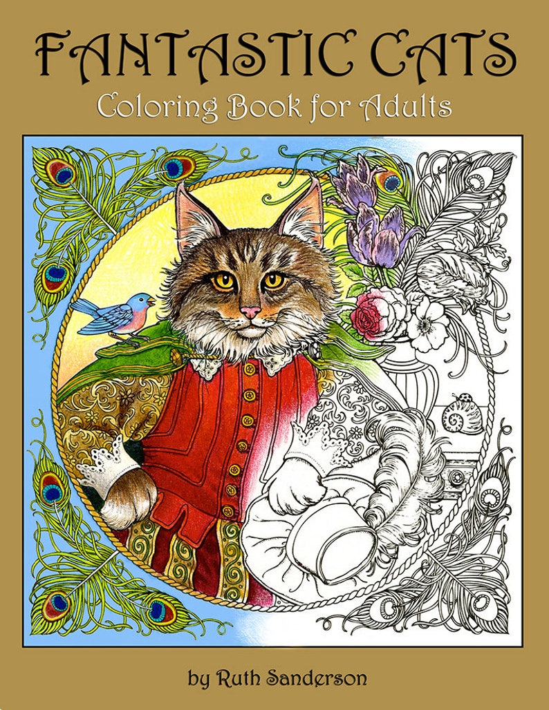 FANTASTIC CATS: 24 Coloring Pages for Adults Instant PDF Downloadable Coloring Book image 1