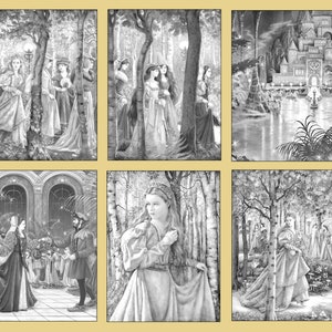 Twelve Dancing Princesses: 36 Grayscale Coloring Pages in PDF format for Instant Download image 3