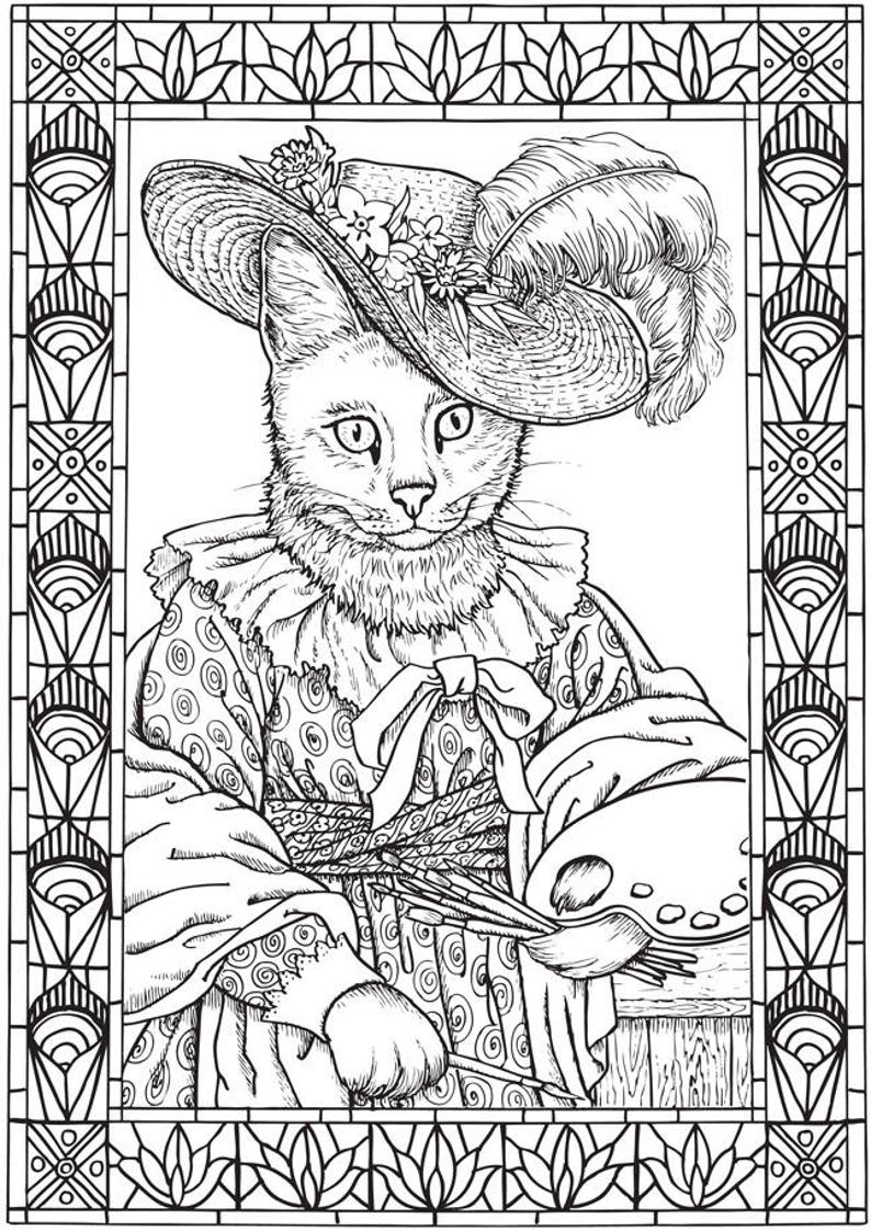 FANTASTIC CATS: 24 Coloring Pages for Adults Instant PDF Downloadable Coloring Book image 6