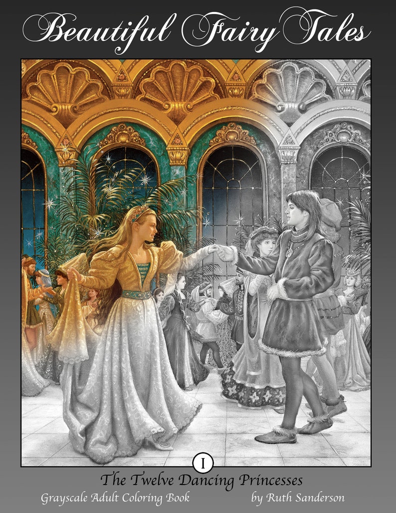 Twelve Dancing Princesses: 36 Grayscale Coloring Pages in PDF format for Instant Download image 1