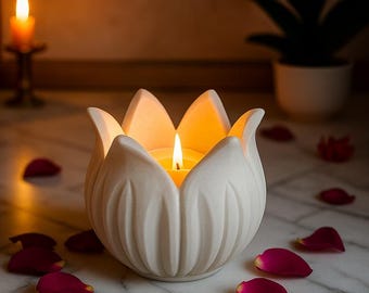 Portavelas de loto de mármol hecho a mano / Decoración de mesa espiritual