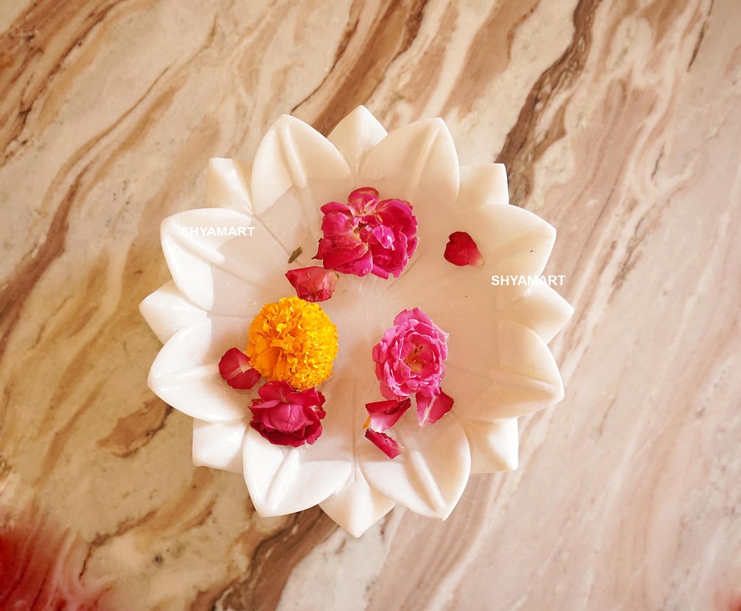 Hand Carved Marble Lotus Bowl: Decorative Urli - Indian Home Decor - Etsy