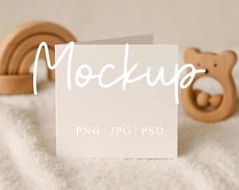 Kaartmodel | 6 x 6 vierkante witte wenskaartsjabloon voor pasgeboren baby | Mock-up uitnodiging | Mockup voor blanco kaarten van 5 x 5 | Digitale PSD, JPG, PNG