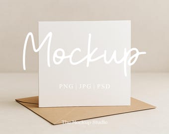 カードモックアップ | 6 x 6 正方形の白いグリーティングカードモックアップ | 招待状モックアップ | 5 x 5 空白カードモックアップ | デジタル PSD JPG PNG