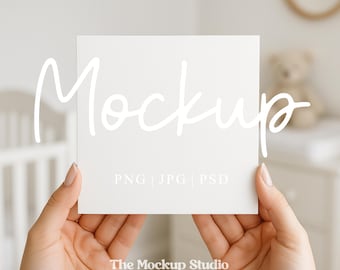 Card Mockup | 6 x 6 Square White Greeting Card Mockup for New Baby | Invitation Mock-Up | 5 x 5 Blank Card Mockup | Digital PSD JPG PNG