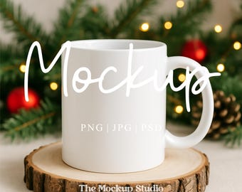 Christmas Mug Mockup | 11oz White Coffee Mug Mockup | Xmas Mock-Up | Winter Mug Mockup | Digital PSD JPG PNG