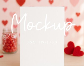 Valentines Card Mockup | 5x7 White Greeting Card Mockup | Valentine's Day Mock-Up | 5x7 Blank Card Mockup | Digital PSD JPG PNG