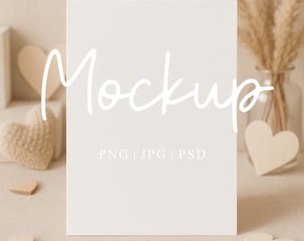 Valentines Card Mockup | 5x7 White Greeting Card Mockup | Valentine's Day Mock-Up | 5x7 Blank Card Mockup | Digital PSD JPG PNG