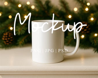 Christmas Mug Mockup | 11oz White Coffee Mug Mockup | Xmas Mock-Up | Winter Mug Mockup | Digital PSD JPG PNG
