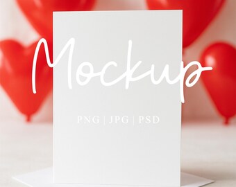 Valentines Card Mockup | 5x7 White Greeting Card Mockup | Valentine's Day Mock-Up | 5x7 Blank Card Mockup | Digital PSD JPG PNG
