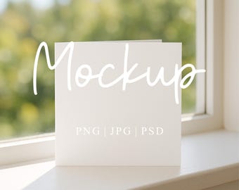 カードモックアップ | 6 x 6 正方形の白いグリーティングカードモックアップ | 招待状モックアップ | 5 x 5 空白カードモックアップ | デジタル PSD JPG PNG