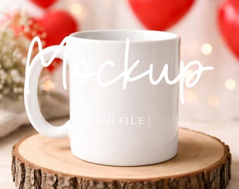 Maqueta de taza de San Valentín / Maqueta de taza de café blanco de 325 ml / Maqueta de San Valentín / Maqueta de taza con un lindo corazón de amor / Archivo JPG digital