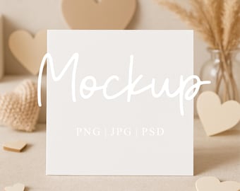Valentines Card Mockup | 6 x 6 Square White Greeting Card Mockup | Valentine's Day Mock-Up | 5 x 5 Blank Card Mockup | Digital PSD JPG PNG