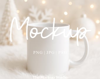 Christmas Mug Mockup | 11oz White Coffee Mug Mockup | Xmas Mock-Up | Winter Mug Mockup | Digital PSD JPG PNG
