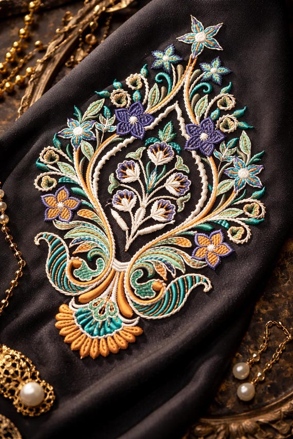 Floral Paisley Embroidery Design | Mughal Style Motif (digital